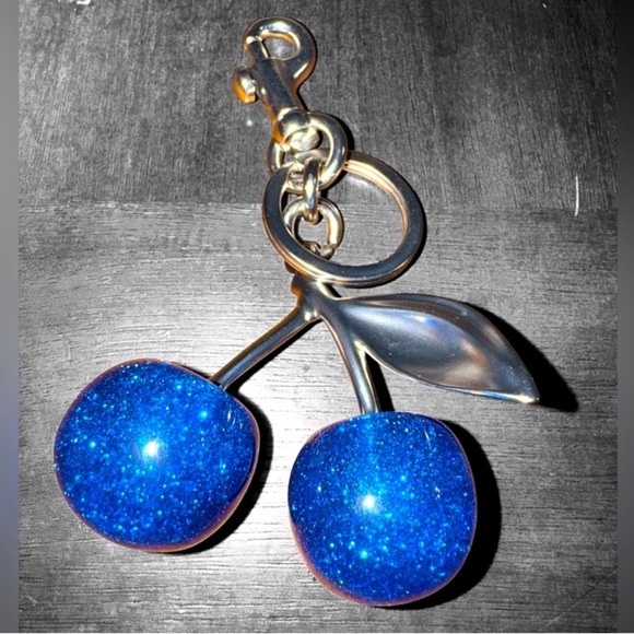 🍒 BLUE Cherry Keychain 🍒, Fashionably Delicious Summer Fruit Pendant Keyring - Picture 2 of 6